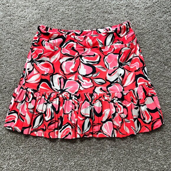 Tail Floral  Women's Sz Large Print Pleated Mini Skirt With Pockets Red/White - Picture 2 of 8